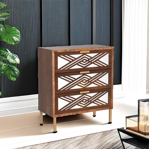 Modern Farmhouse 3-Drawer Accent Chest with Mirror Fronts, Clean-Line Dresser for Living Room, Bedroom, Entryway