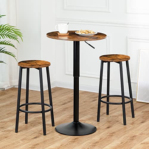Bar Stools Set of 2, Round Counter Height Kitchen Stools with Footrest, Sturdy Steel Frame for Dining Room, Party, Rustic Brown