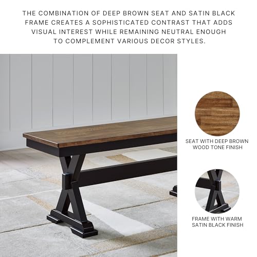 Wildenauer 50" Farmhouse Dining Bench, Dark Brown & Black Modern Rustic Wood Seating for Entryway