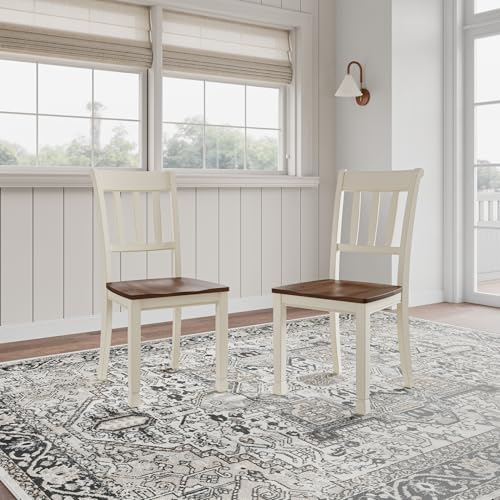 WhiteOwing Dining Chair, Two-Tone Cottage White and Brown Wood Design, Classic Dining Room Seating