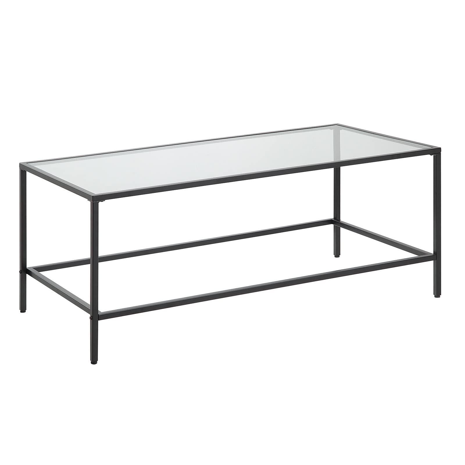 Black Coffee Table with Tempered Glass, Wide Rectangle Minimalist Center Table for Living Room, Office, Outdoor