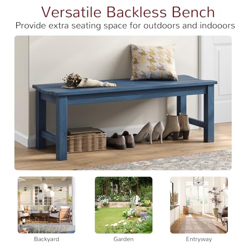 Blue Poly Lumber 2-Person Outdoor Garden Bench, Waterproof & Fade-Resistant, for Porch, Deck, Entryway