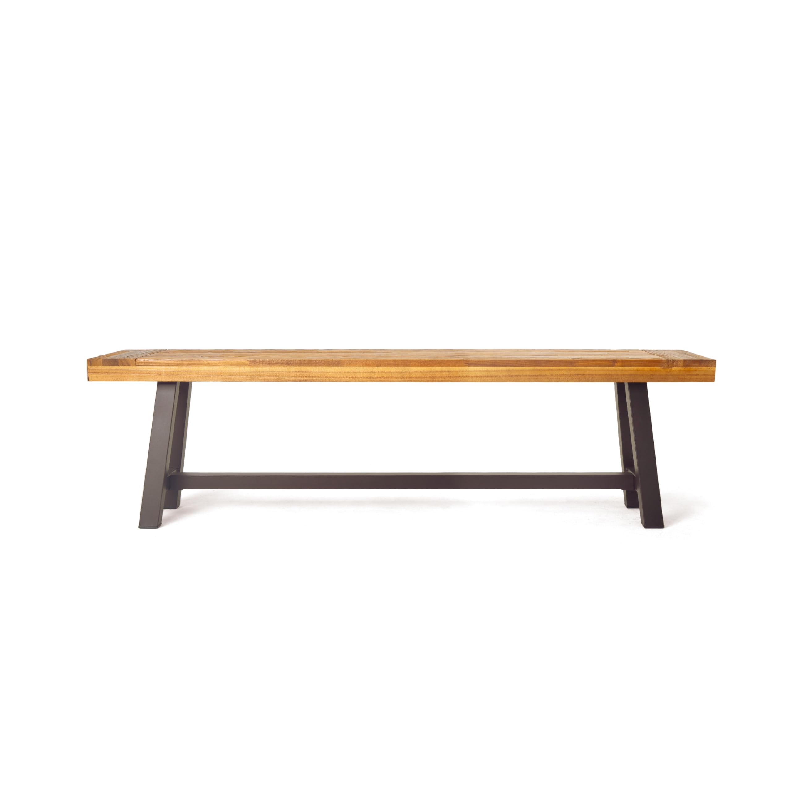 Carlisle Acacia Wood Outdoor Bench, Rustic Metal Frame, Sandblast Finish Patio Bench 63"x17.5"