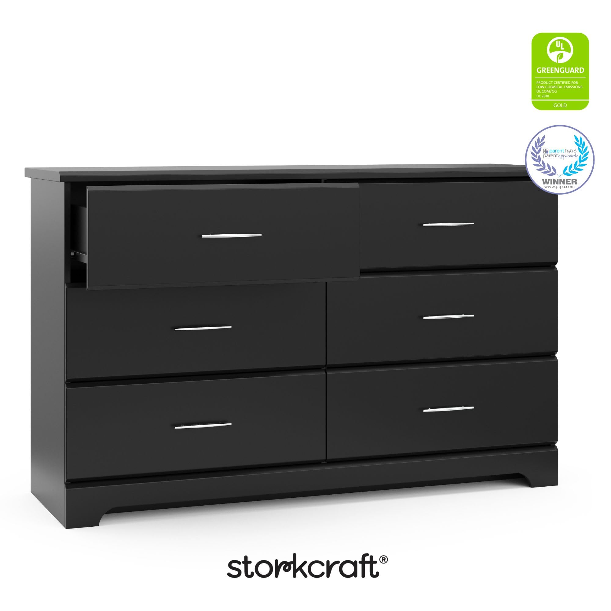 Brookside 6-Drawer Dresser – GREENGUARD Certified Black Chest for Nursery or Kids’ Bedroom Storage