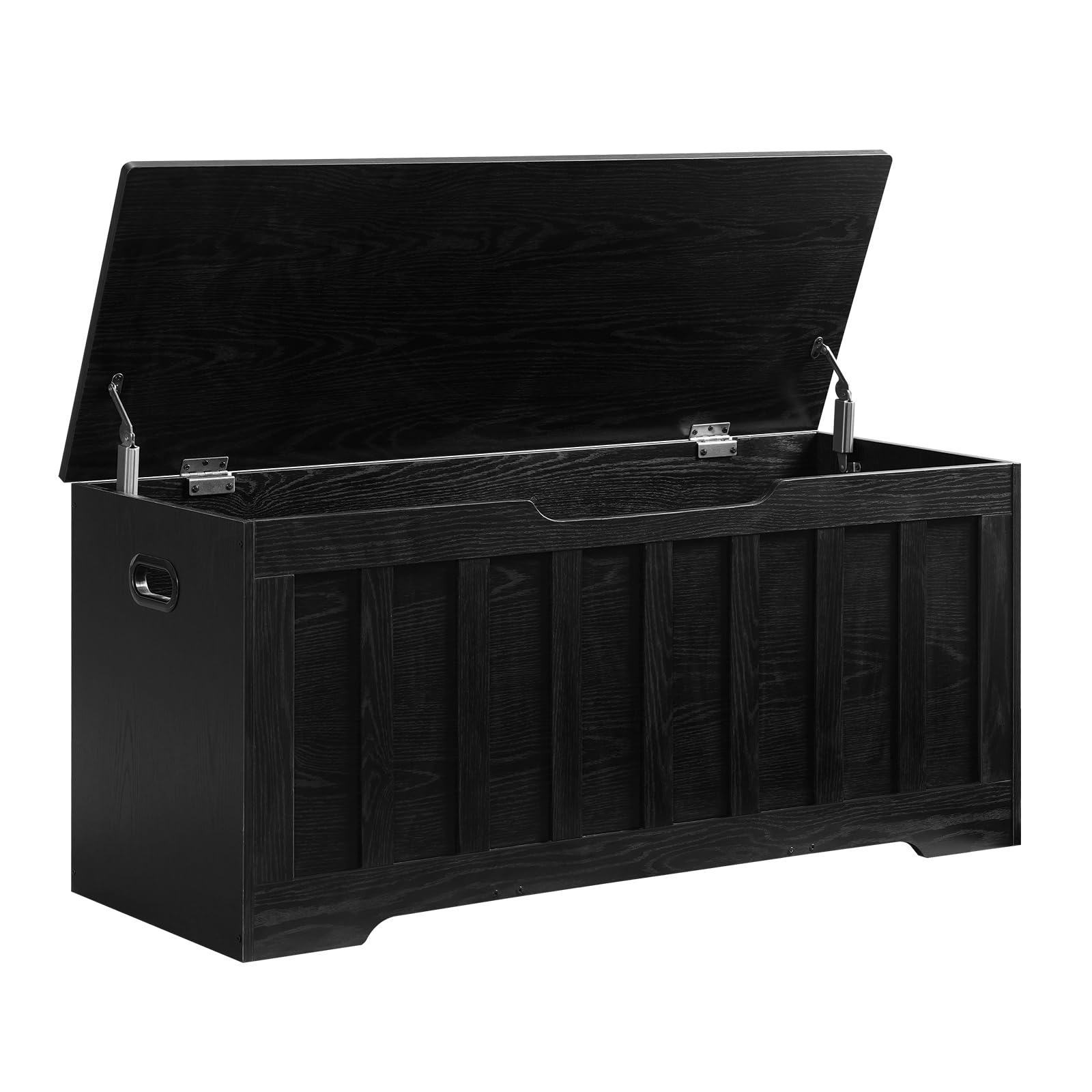 43.3" Extra Large Storage Chest, Black Wooden Bench Trunk with Hinges for Bedroom, Entryway, or Living Room