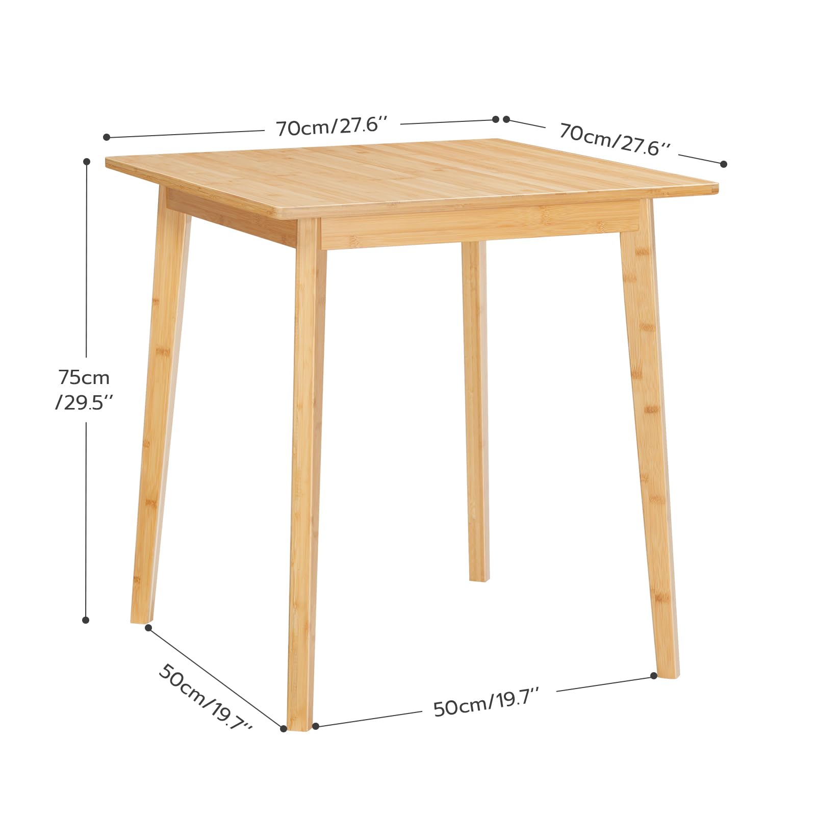27.6" Bamboo Dining Table, Small Square Kitchen Table for 2, Writing Desk for Apartment, Natural YL70CZ01