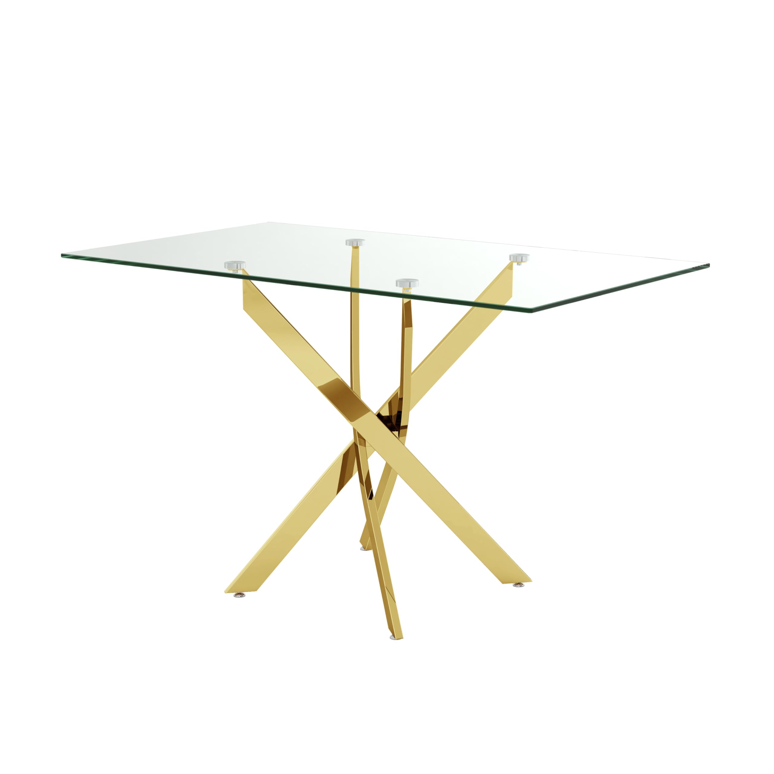 47" Glass Dining Table with Chrome Legs, Modern Rectangular Kitchen Table for Dining Room, Gold Finish