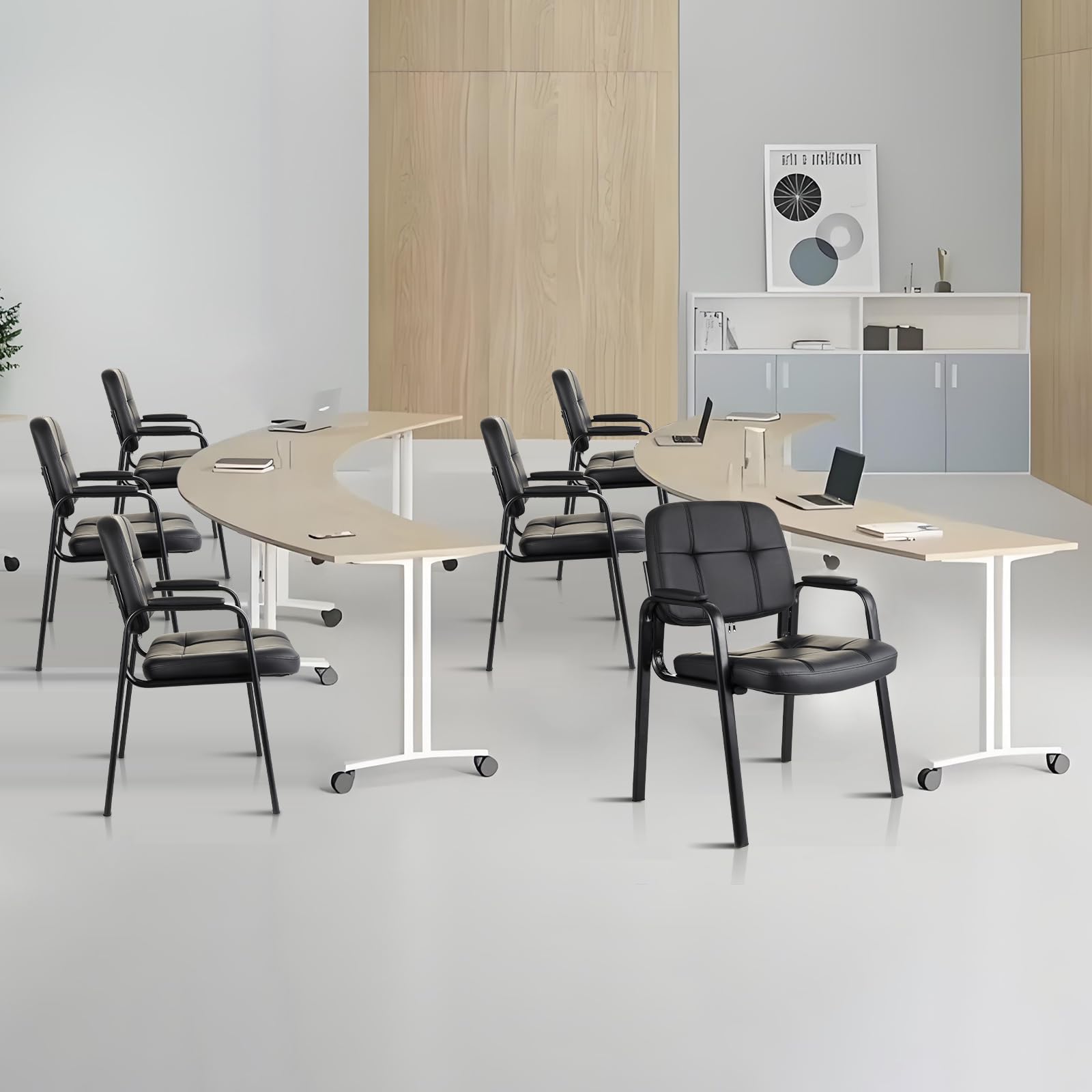 4-Pack Bonded Leather Guest Chairs with Arms, Office Reception Chairs for Conference Room or Lobby, Black