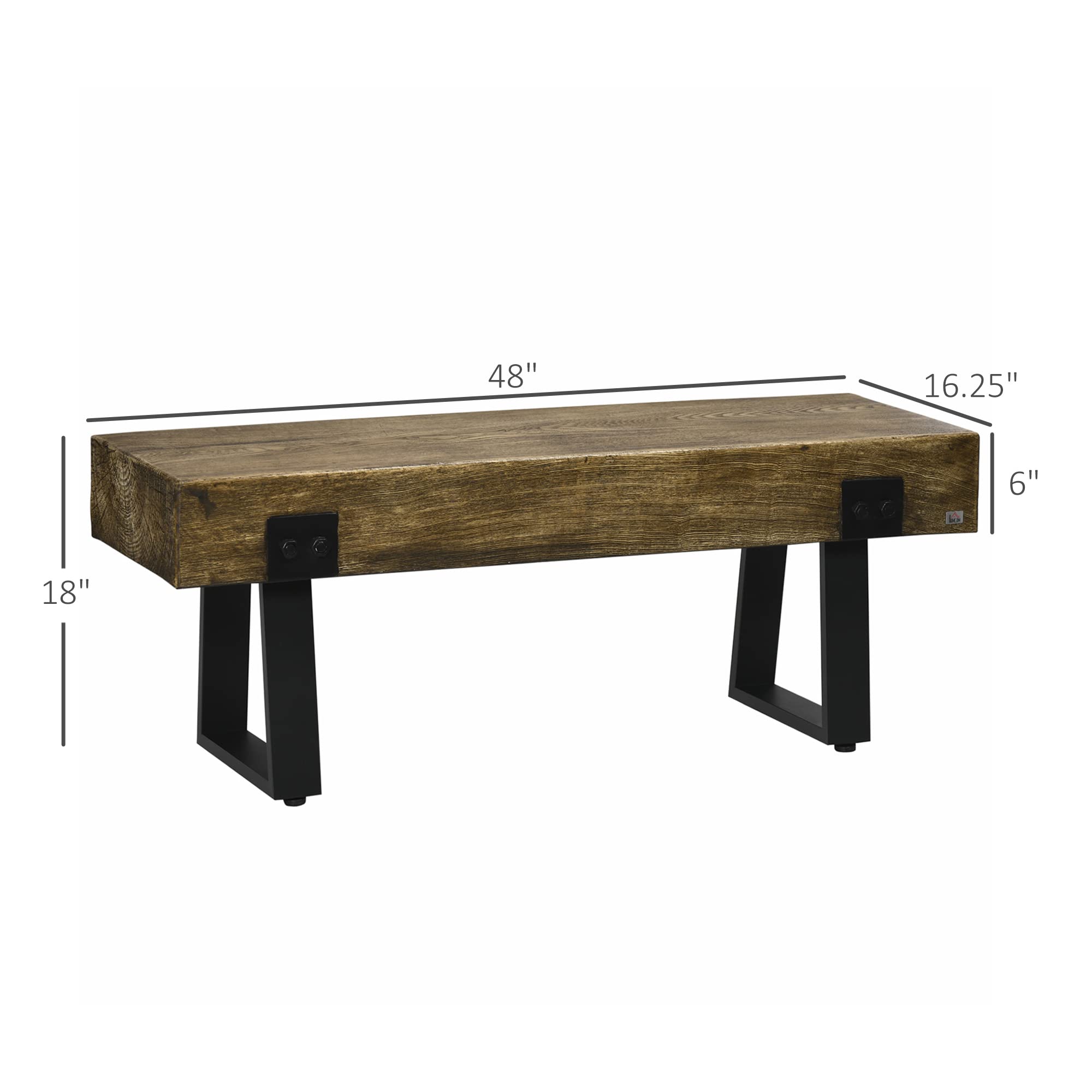 Rustic Wood Effect Concrete Bench with Metal Legs, Garden Entryway Bench for Indoor Outdoor Use, Porch, Park