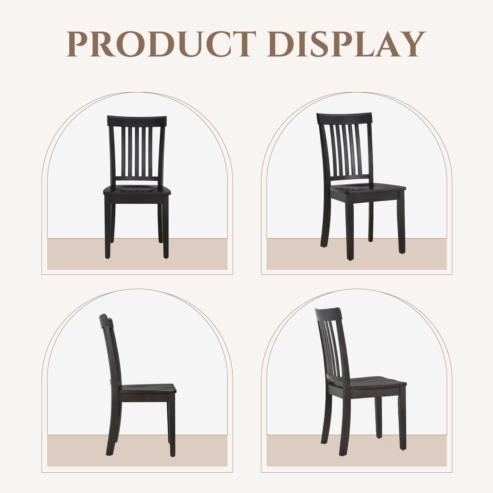 Set of 6 Windsor Spindle Back Dining Chairs, Farmhouse Wooden Side Chairs for Kitchen, Dark Brown