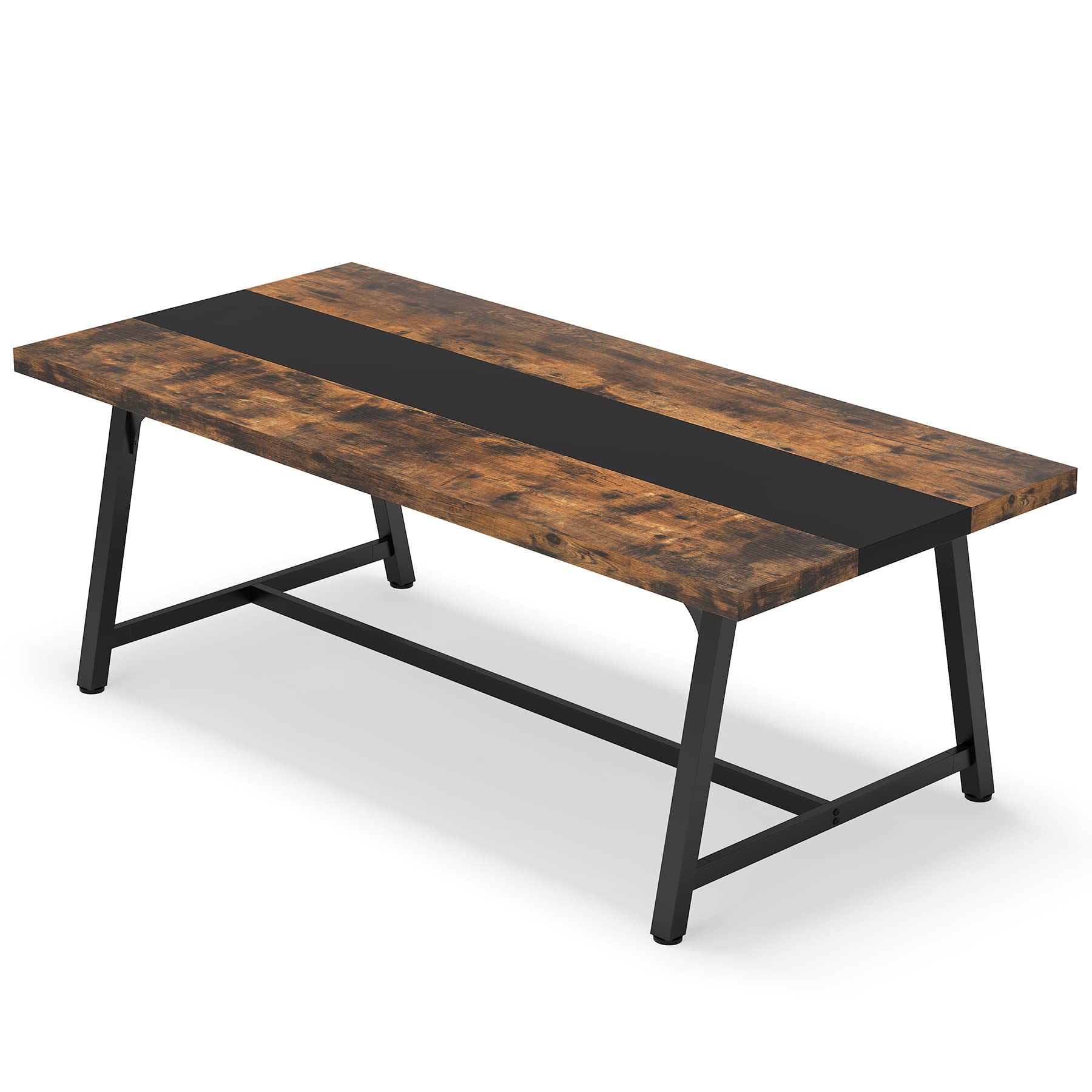 70.87" Industrial Dining Table, Large Rustic Brown Wood Kitchen Table with Metal Frame for Big Families