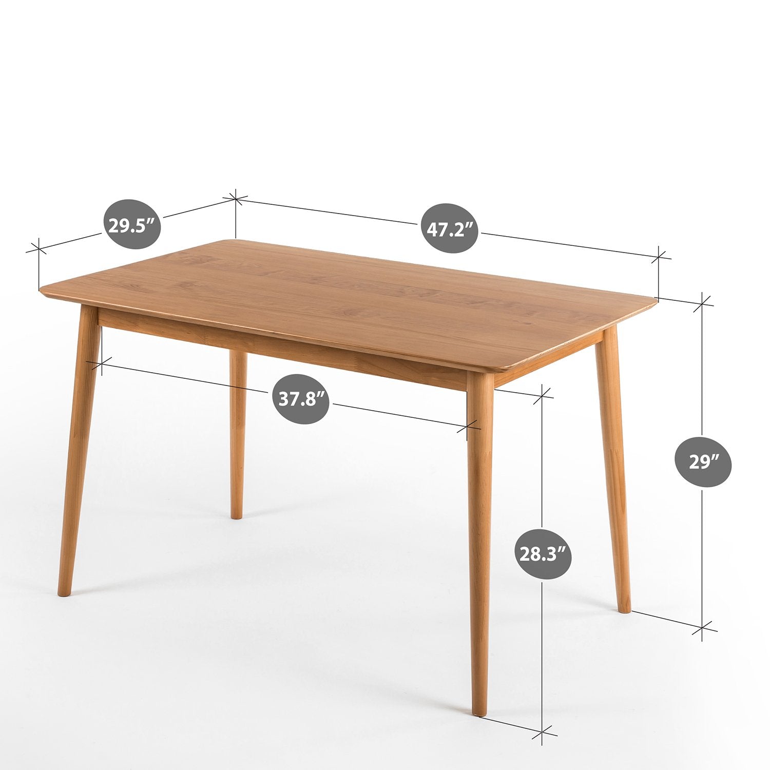 47" Solid Wood Dining Table, Natural Brown Kitchen Table with Easy Assembly for Dining or Office Use