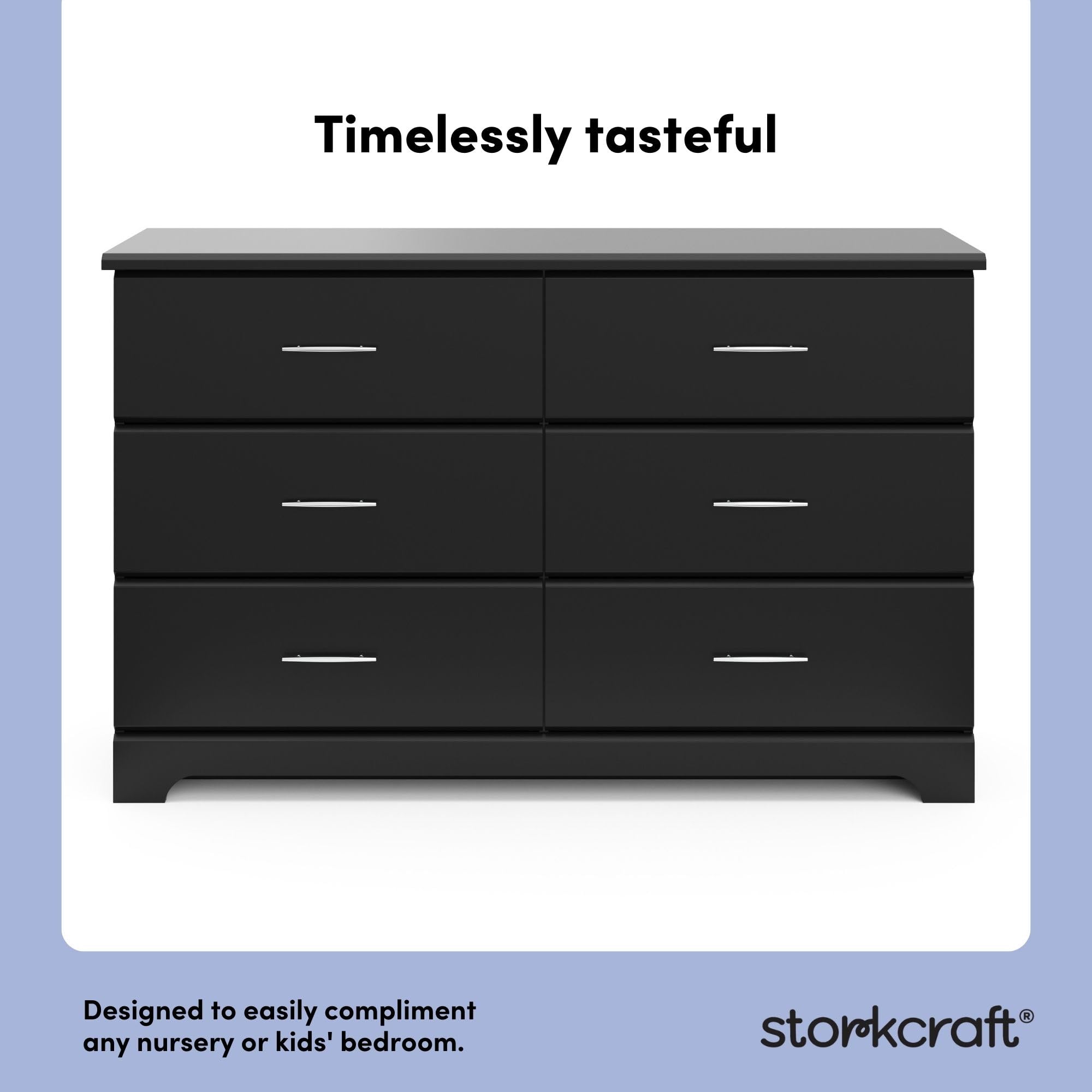 Brookside 6-Drawer Dresser – GREENGUARD Certified Black Chest for Nursery or Kids’ Bedroom Storage