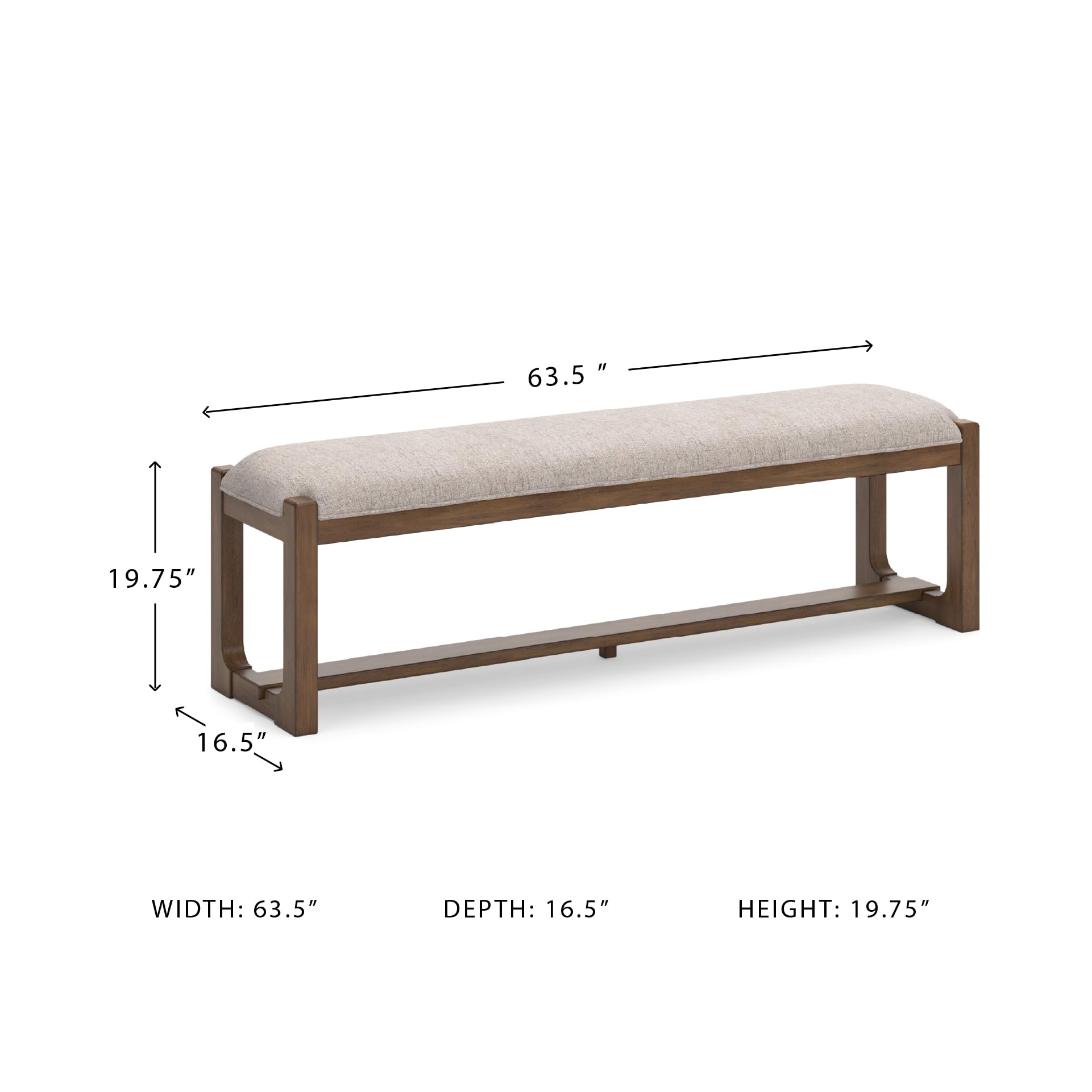 Cabalynn 63" Upholstered Dining Bench, Beige and Light Brown Farmhouse Style Seating for 6-8 People
