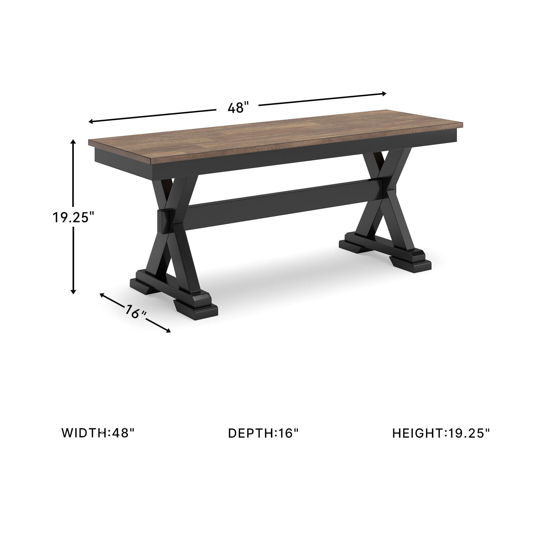 Wildenauer 50" Farmhouse Dining Bench, Dark Brown & Black Modern Rustic Wood Seating for Entryway