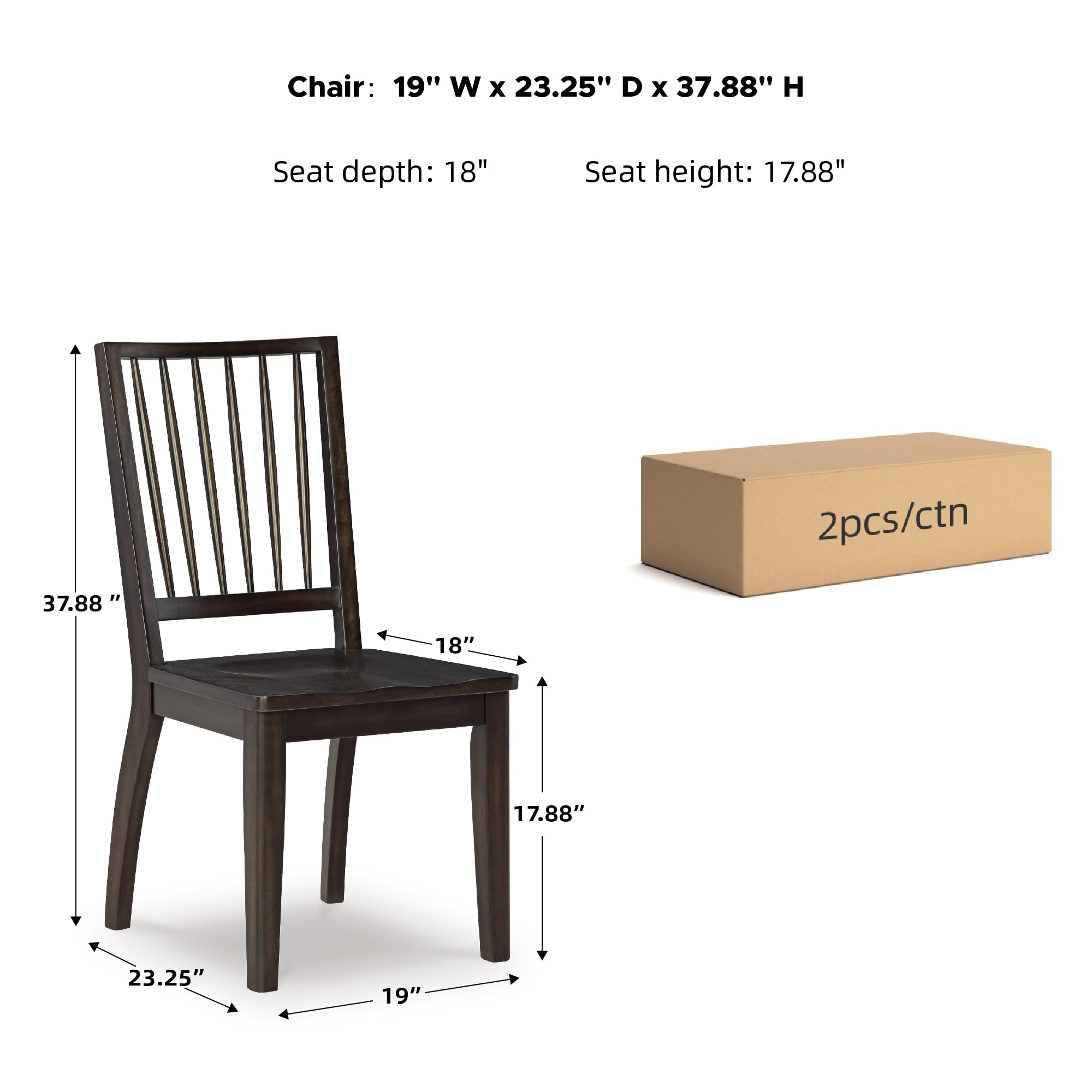 Set of 2 Casual Solid Wood Armless Dining Chairs, Contoured Seats, Modern Dark Brown Dining Room