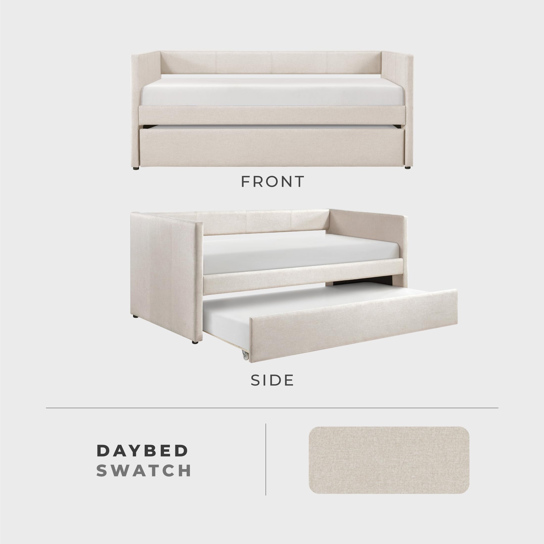 Upholstered Twin Daybed with Trundle – Beige Sofa Bed with Wood Slats for Bedroom, Guest Room, No Box Spring Needed