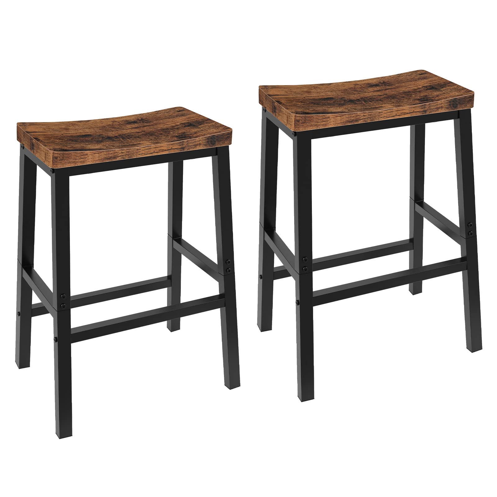 Bar Stools Set of 2, 23.6" Saddle Counter Chairs with Footrest, Rustic Industrial Barstools for Kitchen, Dining Room, Brown/Black