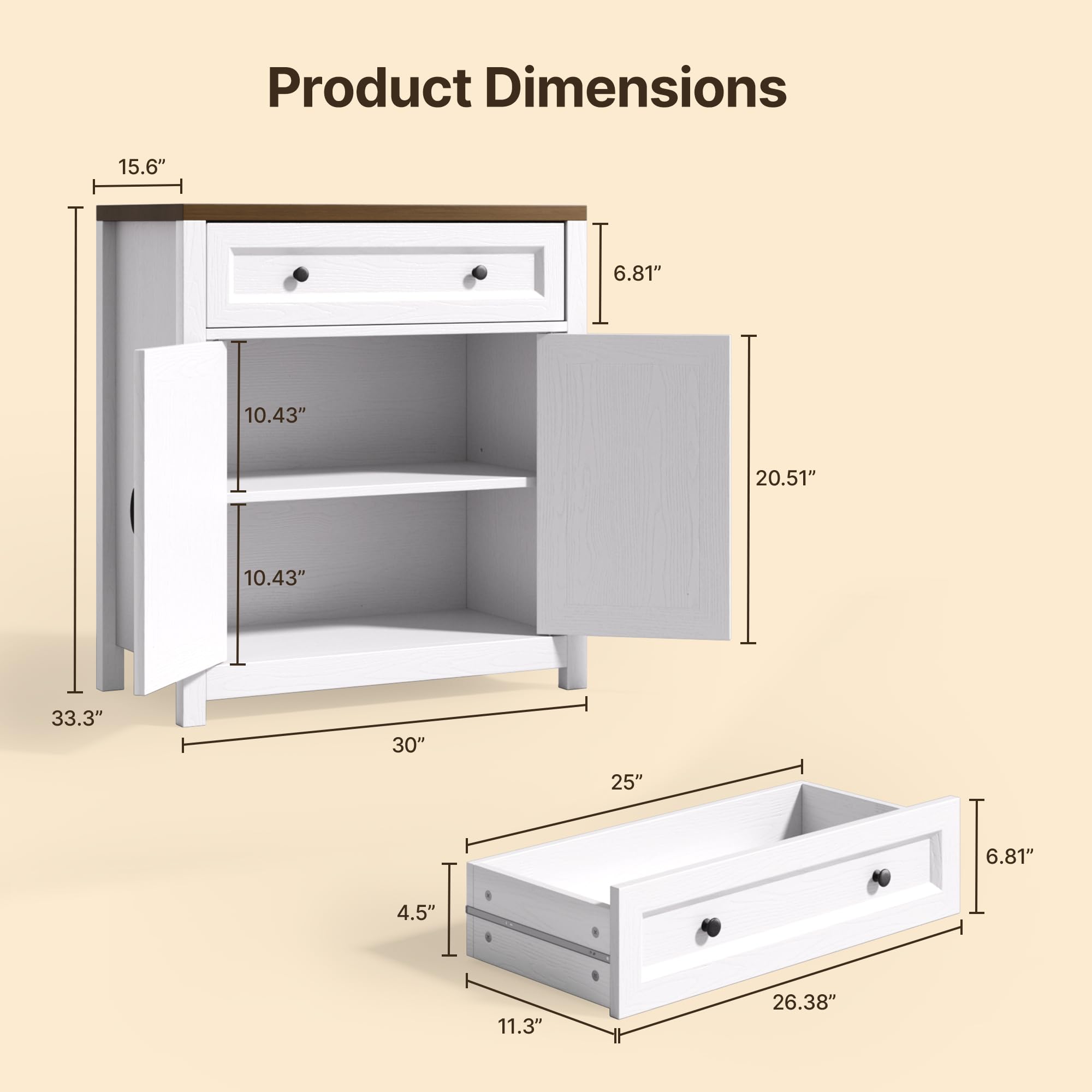 Kitchen Storage Cabinet with Adjustable Shelf, Farmhouse Coffee Bar with Drawer & Barn Door, 30" Wide, Freestanding Design
