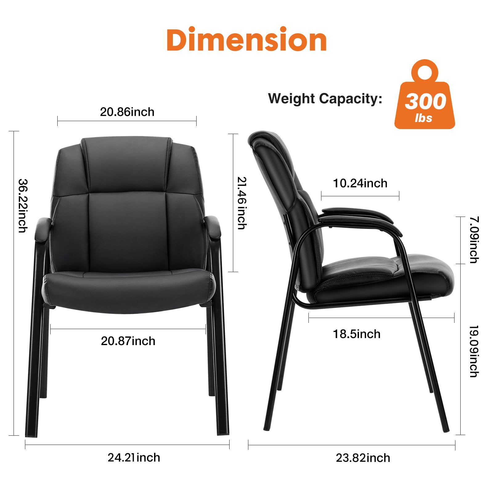Set of 2 Guest Office Chairs, Big & Tall PU Leather Reception Chairs with Arms for Lobby or Conference Room