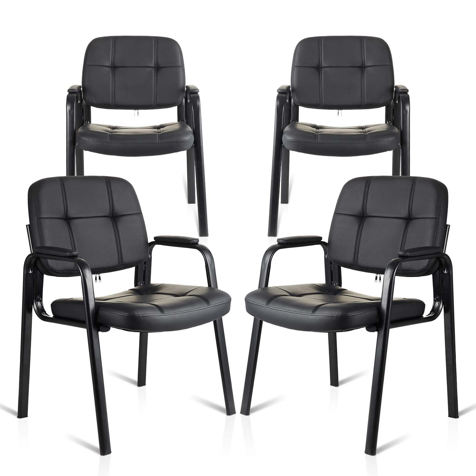 4-Pack Bonded Leather Guest Chairs with Arms, Office Reception Chairs for Conference Room or Lobby, Black