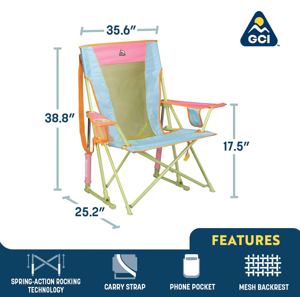 Comfort Pro Rocker Camping Chair – Foldable Rocking Outdoor Chair with Armrests & Drink Holder, Sweet Tea Color