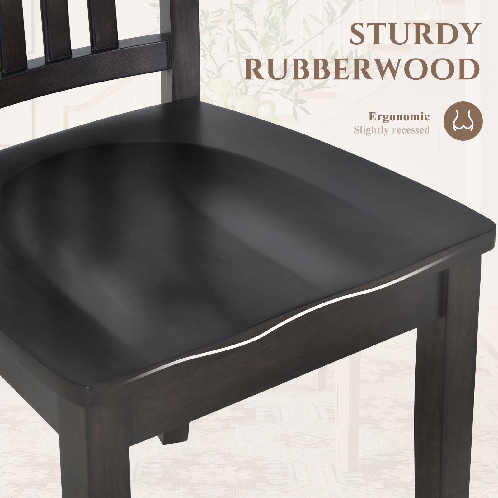 Set of 6 Windsor Spindle Back Dining Chairs, Farmhouse Wooden Side Chairs for Kitchen, Dark Brown