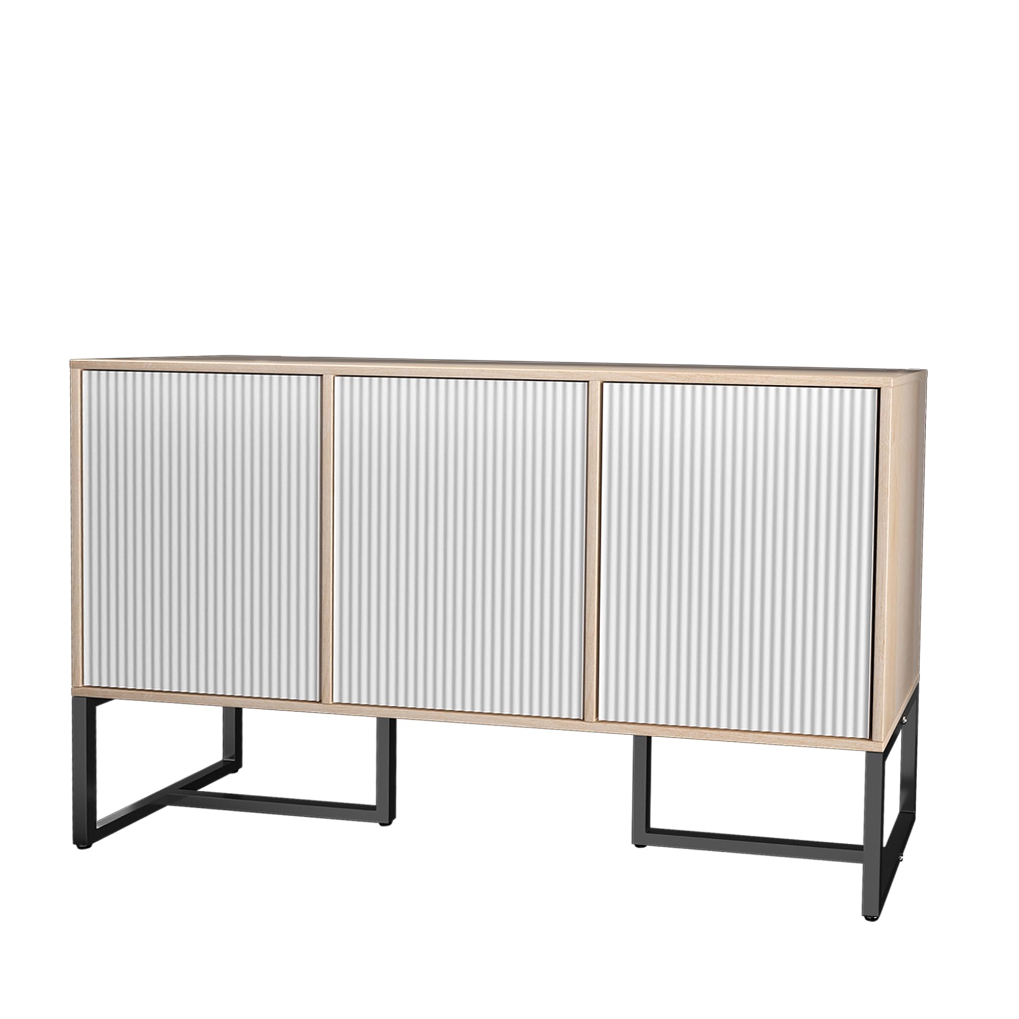 White Buffet Cabinet with Storage, 3-Door Coastal Sideboard with Metal Legs, Coffee Bar Organizer for Kitchen or Entryway