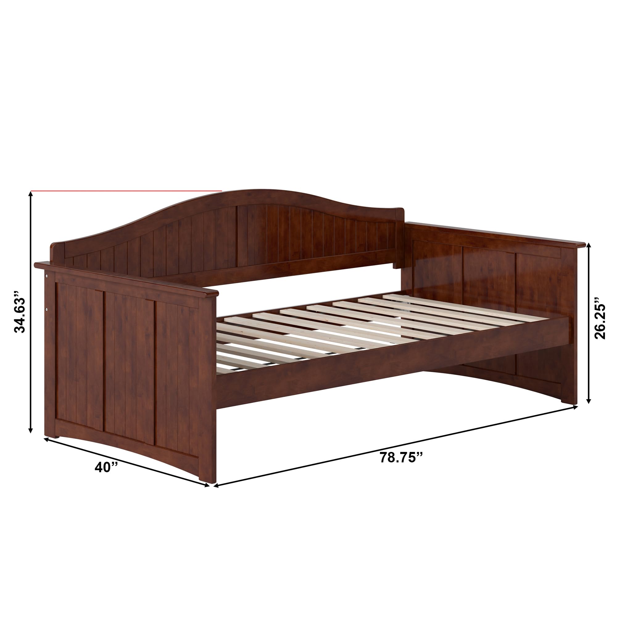 Nantucket Twin Daybed – Classic Walnut Wood Frame, Ideal for Living Room, Guest Room or Bedroom