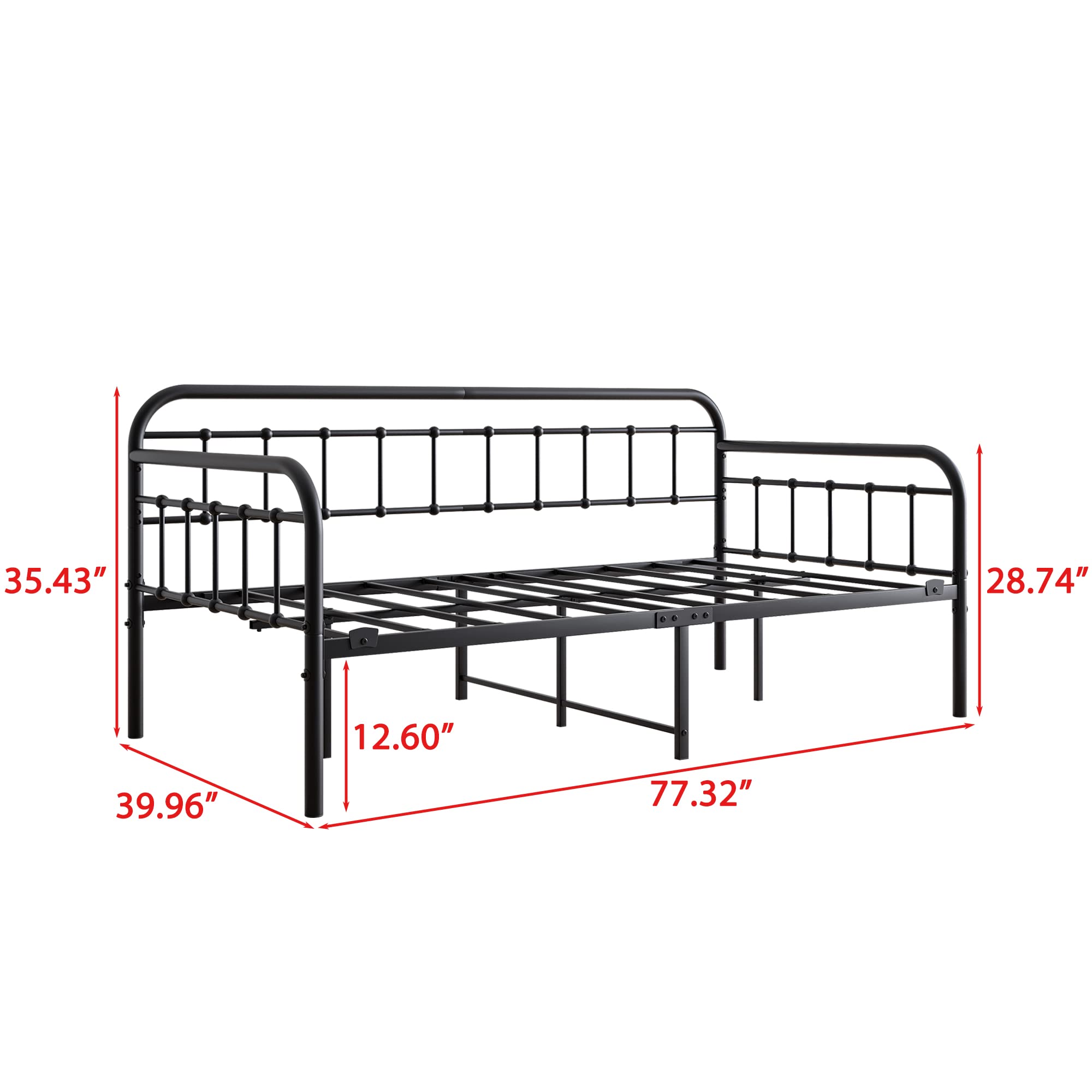 Twin Metal Daybed Frame – Heavy Duty Platform Sofa Bed Foundation with Steel Slats, Black