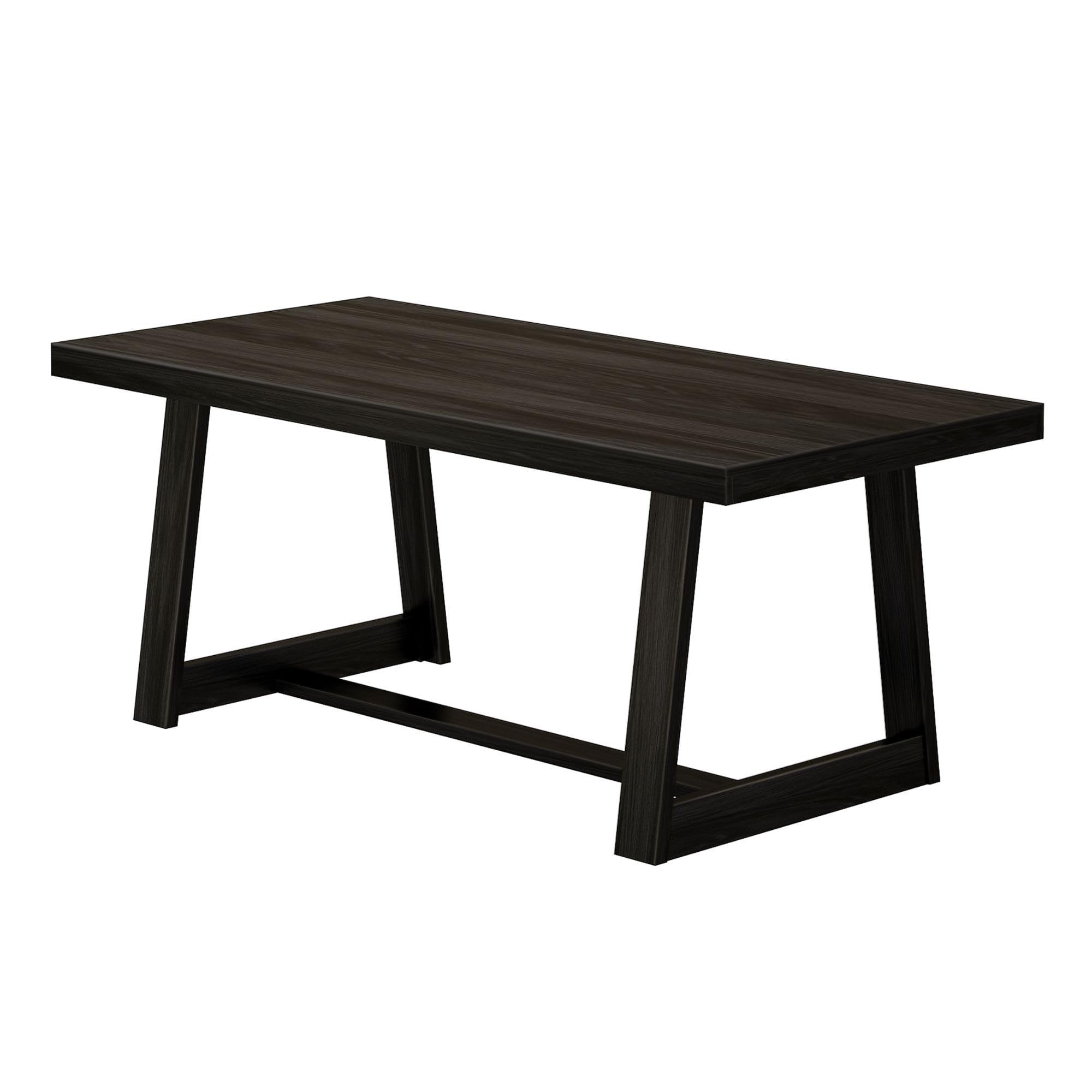 72" Farmhouse Dining Table, Solid Wood Rectangular Dinner Table with Black Wirebrush Finish, Easy Assembly