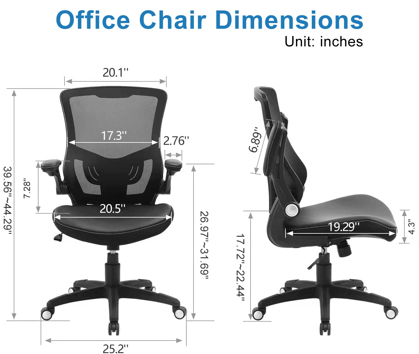 Ergonomic PU Leather Desk Chair, Mesh Back Computer Chair with Flip-Up Arms & Adjustable Lumbar Support