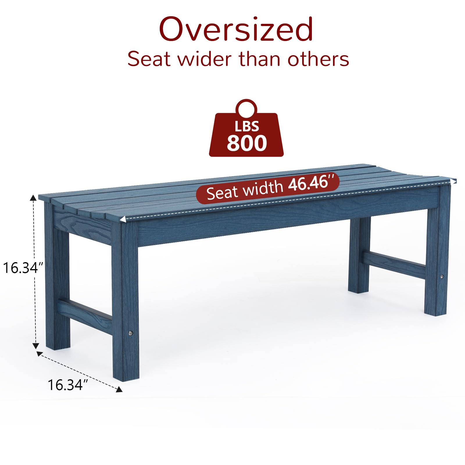 Blue Poly Lumber 2-Person Outdoor Garden Bench, Waterproof & Fade-Resistant, for Porch, Deck, Entryway