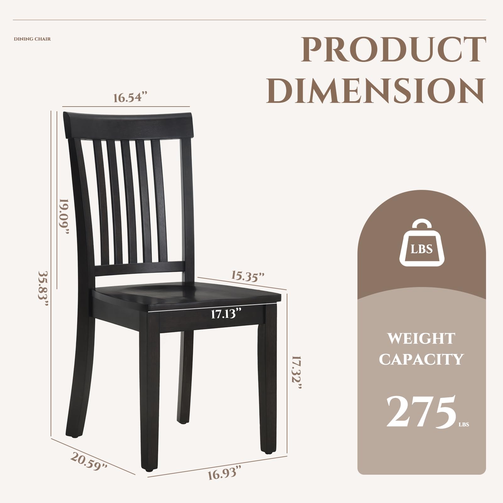 Set of 6 Windsor Spindle Back Dining Chairs, Farmhouse Wooden Side Chairs for Kitchen, Dark Brown