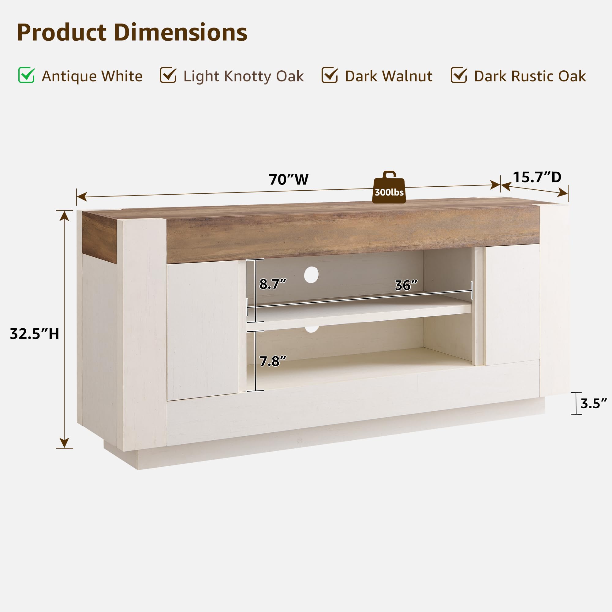 70" Modern Entertainment Console – Antique White TV Stand with Open Storage & Cabinets for Living Room or Bedroom