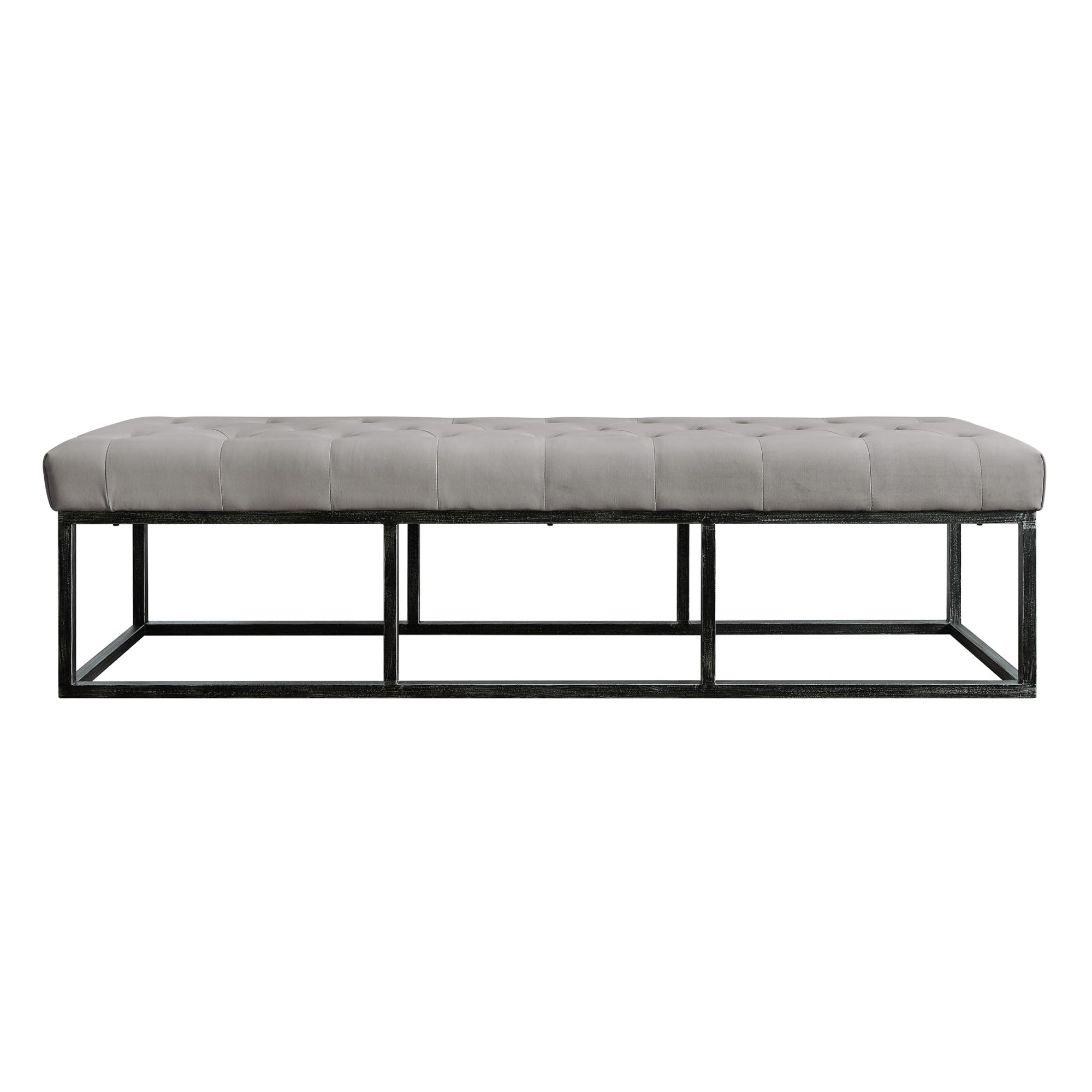 Danes Tufted Upholstered Bench with Iron Legs, Modern Pearl Gray Long Bench for Bedroom, Living Room