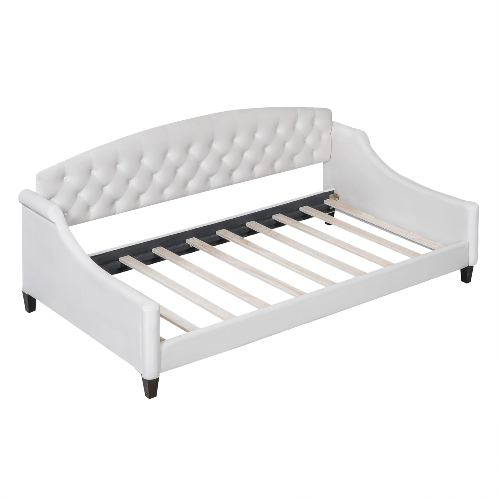 Tufted Twin Daybed – Beige Upholstered Frame, Luxury Sofa Bed Design for Bedroom or Living Room