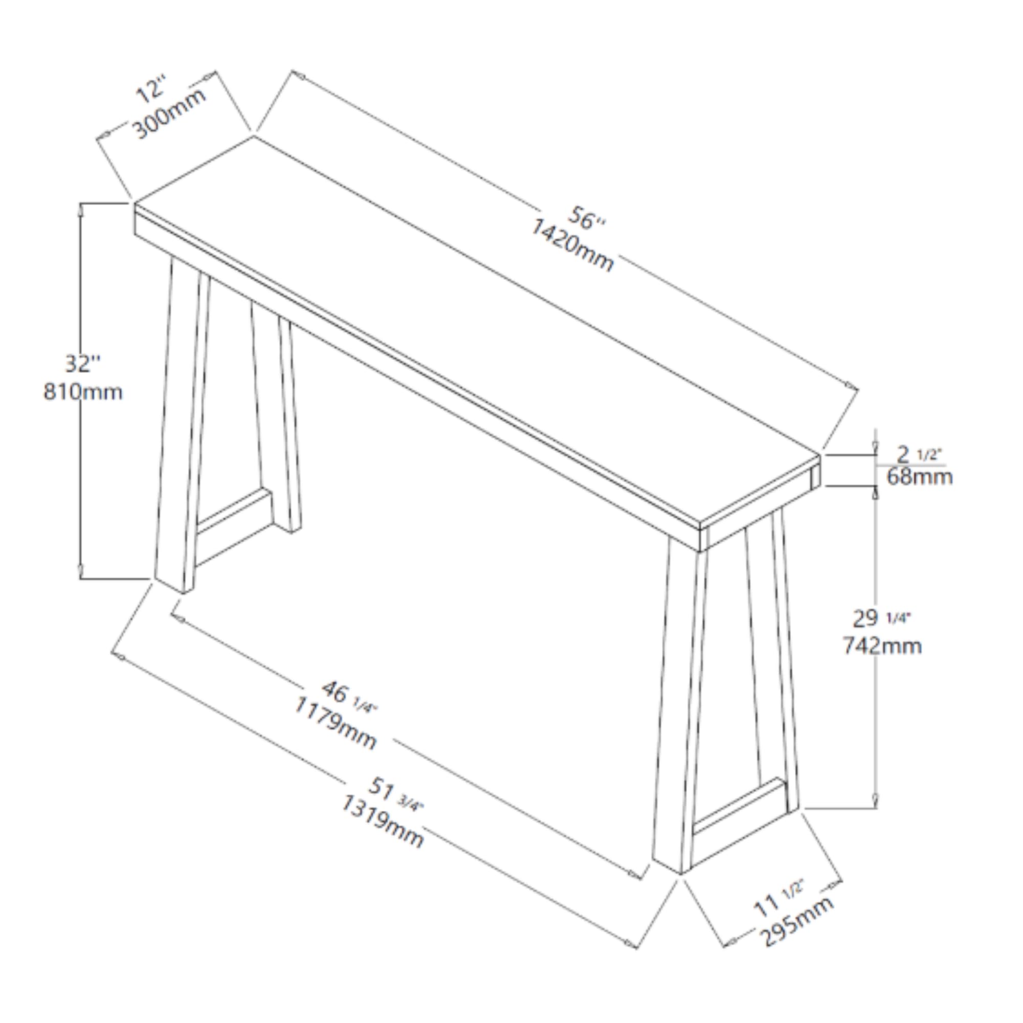 56" Solid Wood Console Table, Narrow Entry Table for Hallway, Behind Sofa or in Foyer, Easy Assembly, Blonde Finish