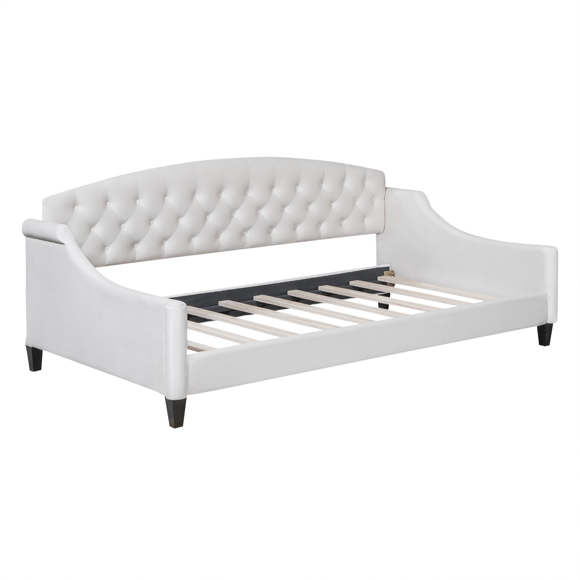 Tufted Twin Daybed – Beige Upholstered Frame, Luxury Sofa Bed Design for Bedroom or Living Room
