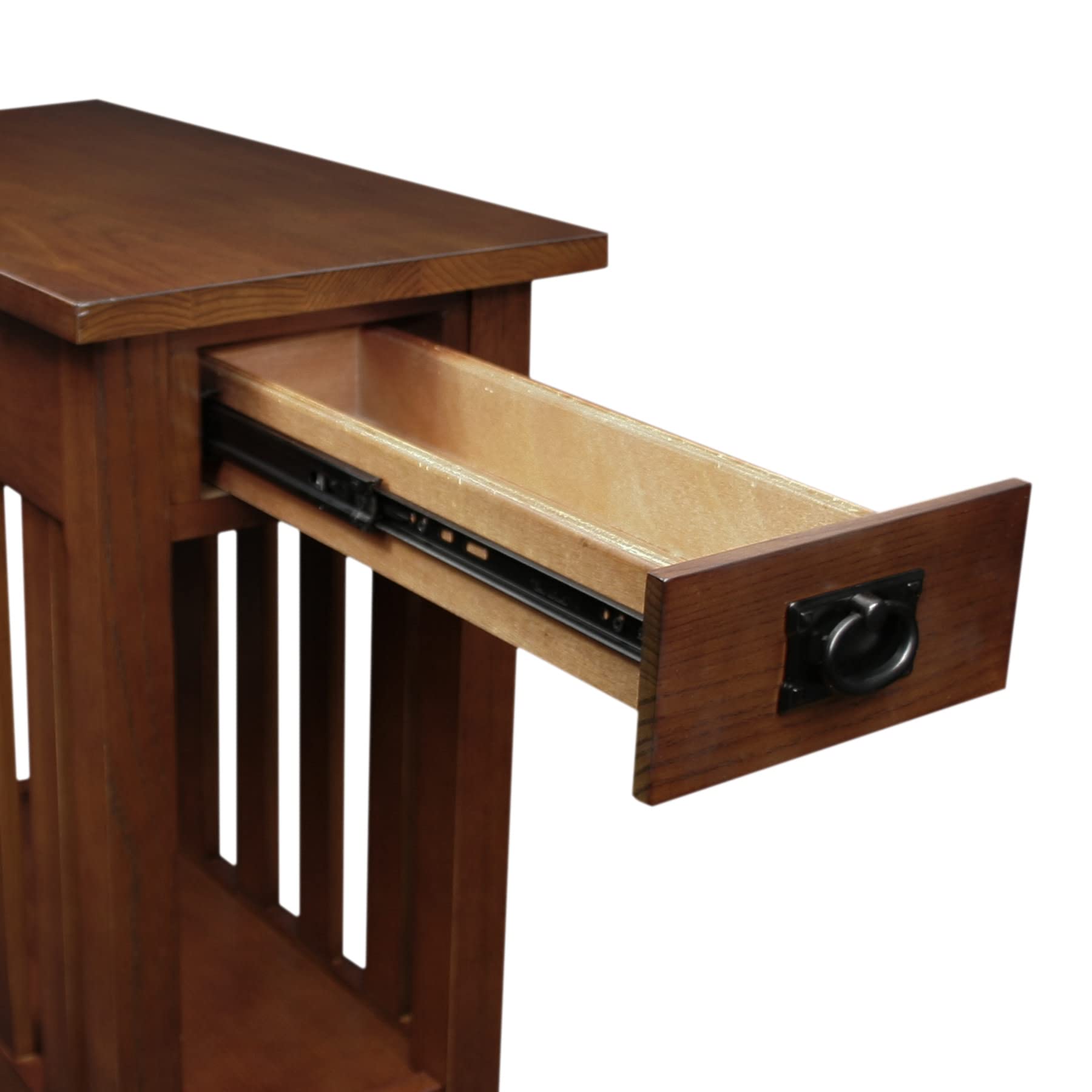 Medium Oak Mission End Table, Narrow Wood Side Table with Drawer and Shelf, Easy Assembly