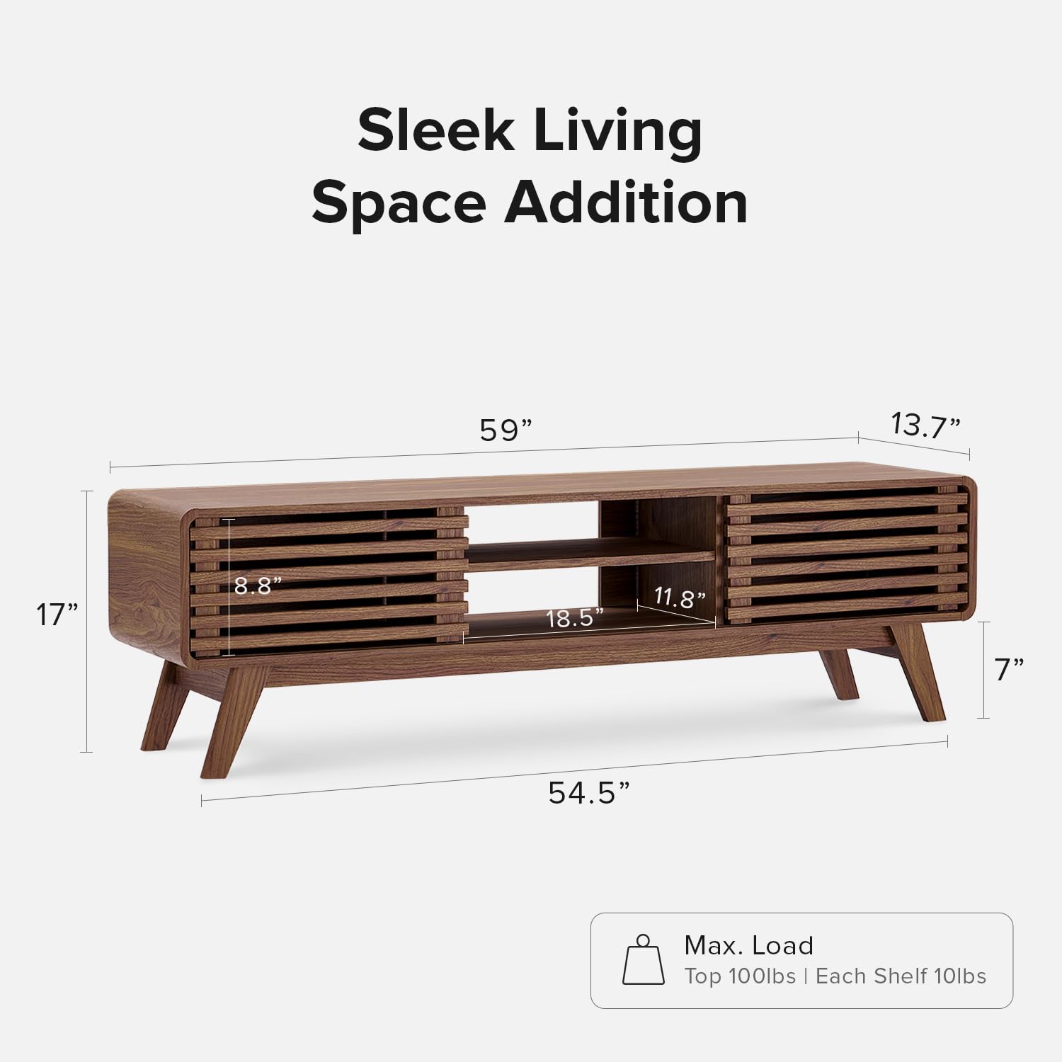Ensley TV Stand – 59" Walnut Mid-Century Console for 55–65" TVs, Farmhouse Media Cabinet for Living Room or Bedroom