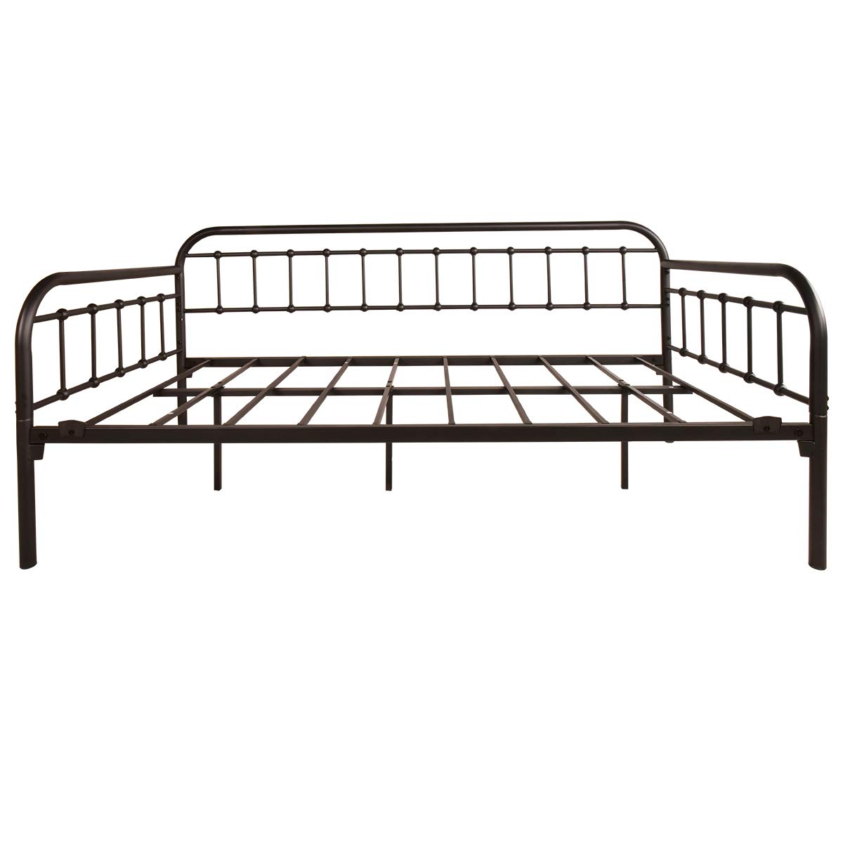 Metal Twin Daybed Frame – Black Sanded Platform Sofa Bed with Heavy-Duty Steel Slats for Bedroom or Guest Room
