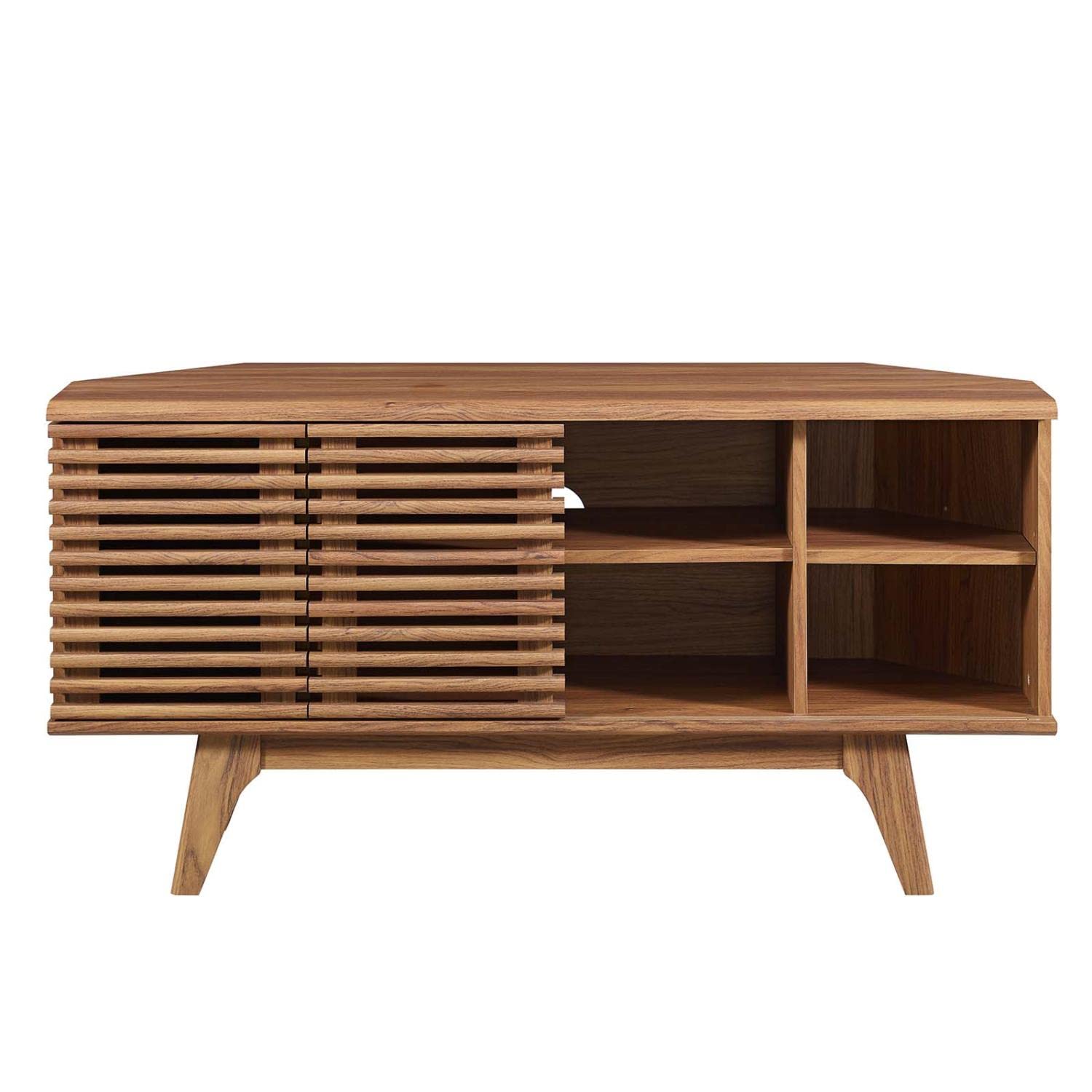 Mid-Century Low Profile TV Stand – 46" Wide Corner Entertainment Console in Walnut Finish for Small Spaces
