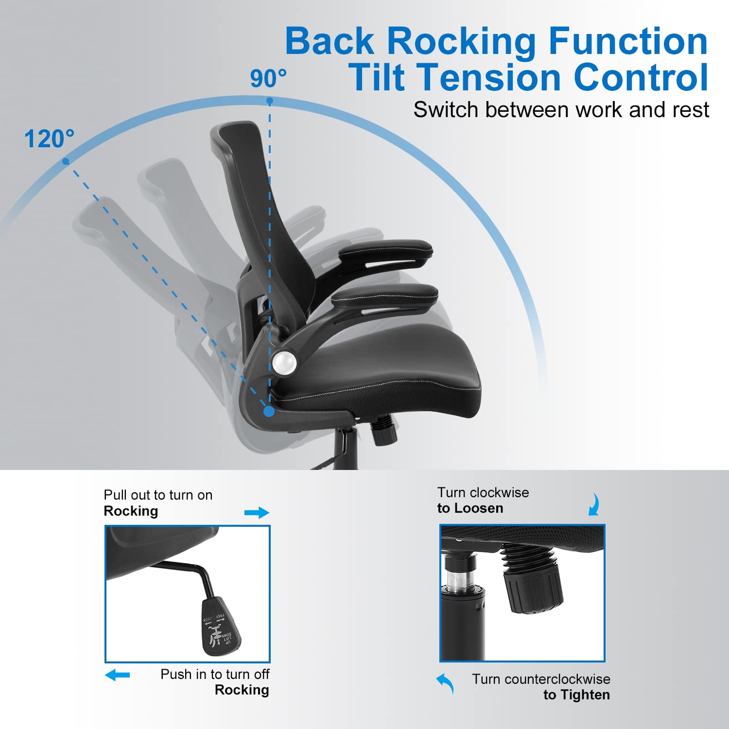 Ergonomic PU Leather Desk Chair, Mesh Back Computer Chair with Flip-Up Arms & Adjustable Lumbar Support