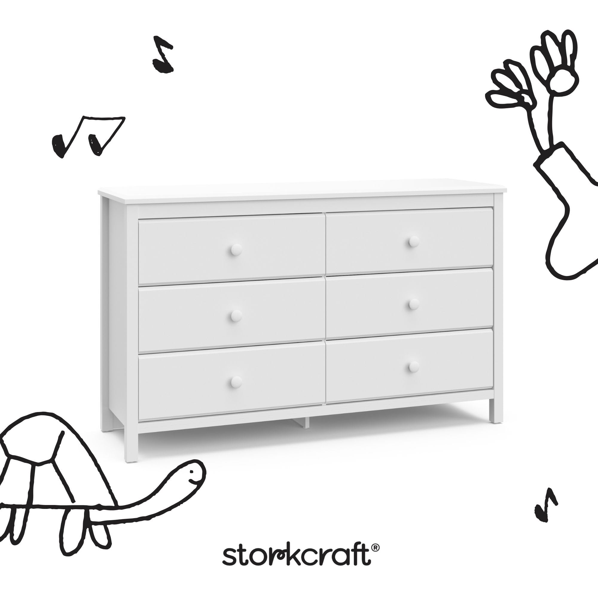 Alpine 6-Drawer Dresser – White Double Chest, GREENGUARD Certified Nursery Storage for Kids or Bedroom