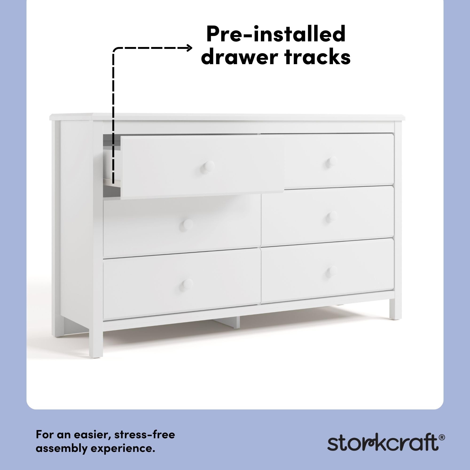 Alpine 6-Drawer Dresser – White Double Chest, GREENGUARD Certified Nursery Storage for Kids or Bedroom