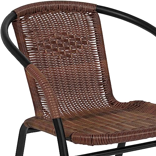 FURNIXI Set of 4 Stackable Rattan Bistro Chairs, Modern Brown Indoor/Outdoor Patio Dining Chairs for Restaurant