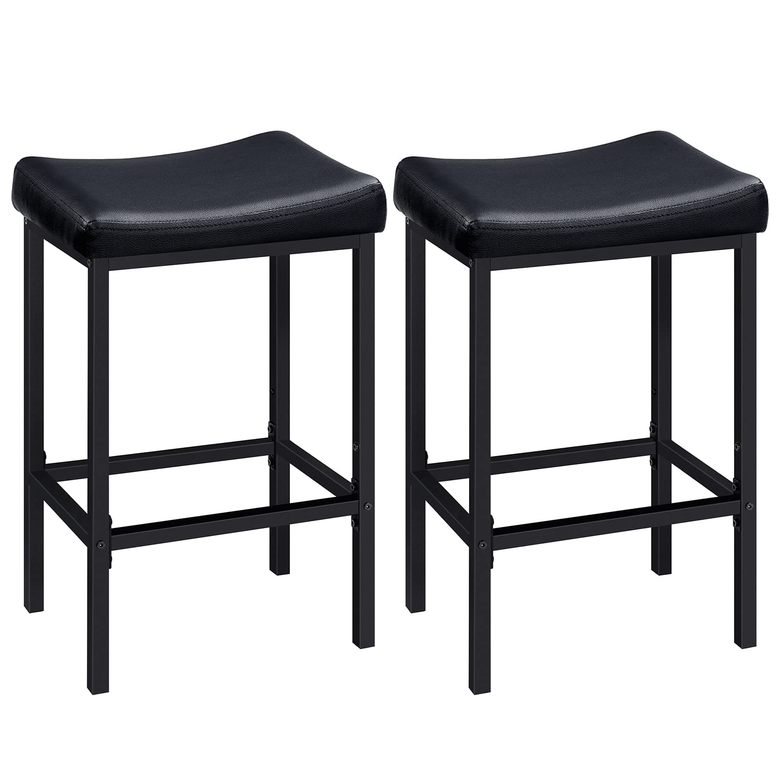 Bar Stools Set of 2, 24.8" Saddle Stools with Curved Seat & 2.4" Cushion, Counter Height Bar Chairs for Kitchen, Cafe, Black