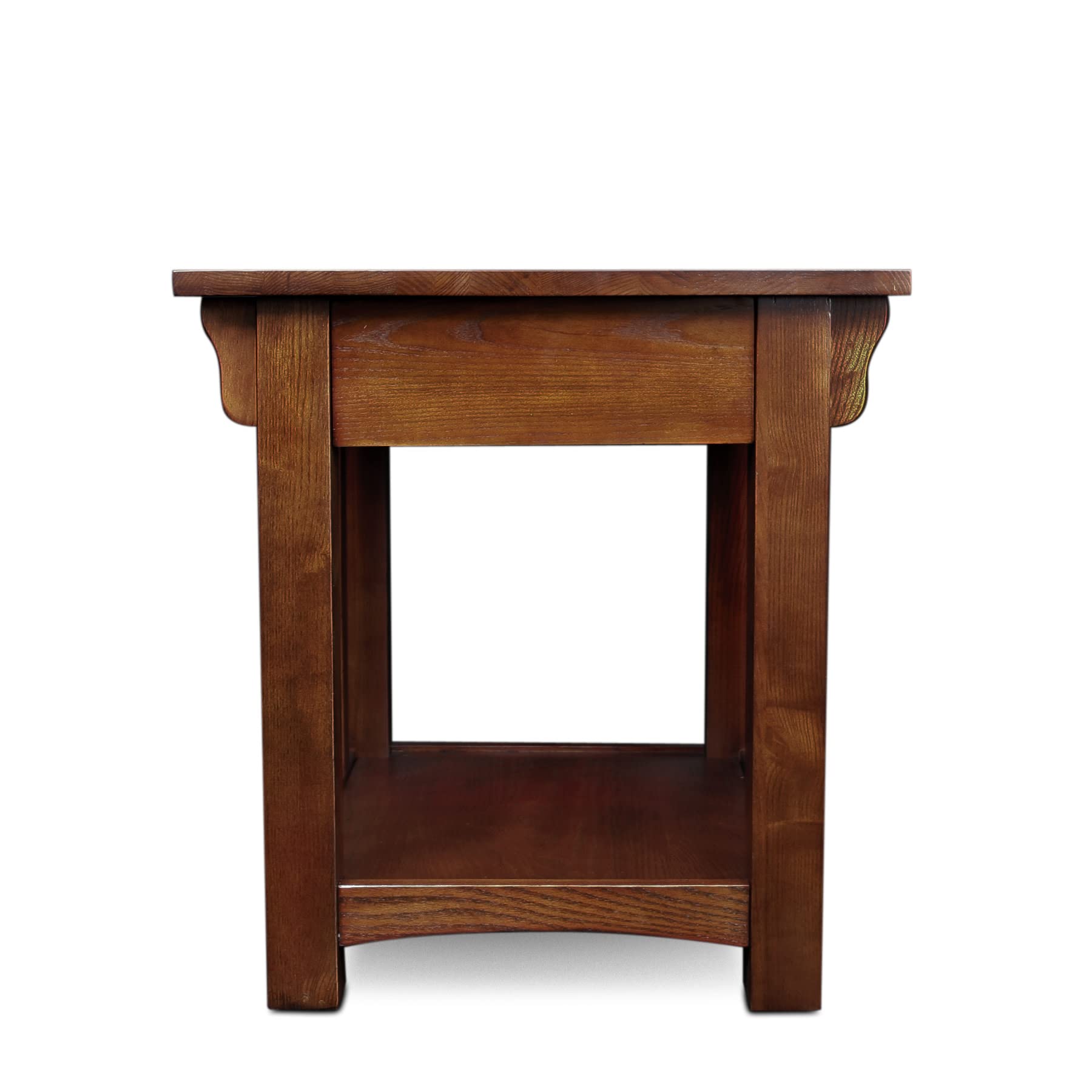 FURNIXI Mission Solid Wood End Table with Drawer & Shelf, Medium Oak Living Room Table with Slatted Sides