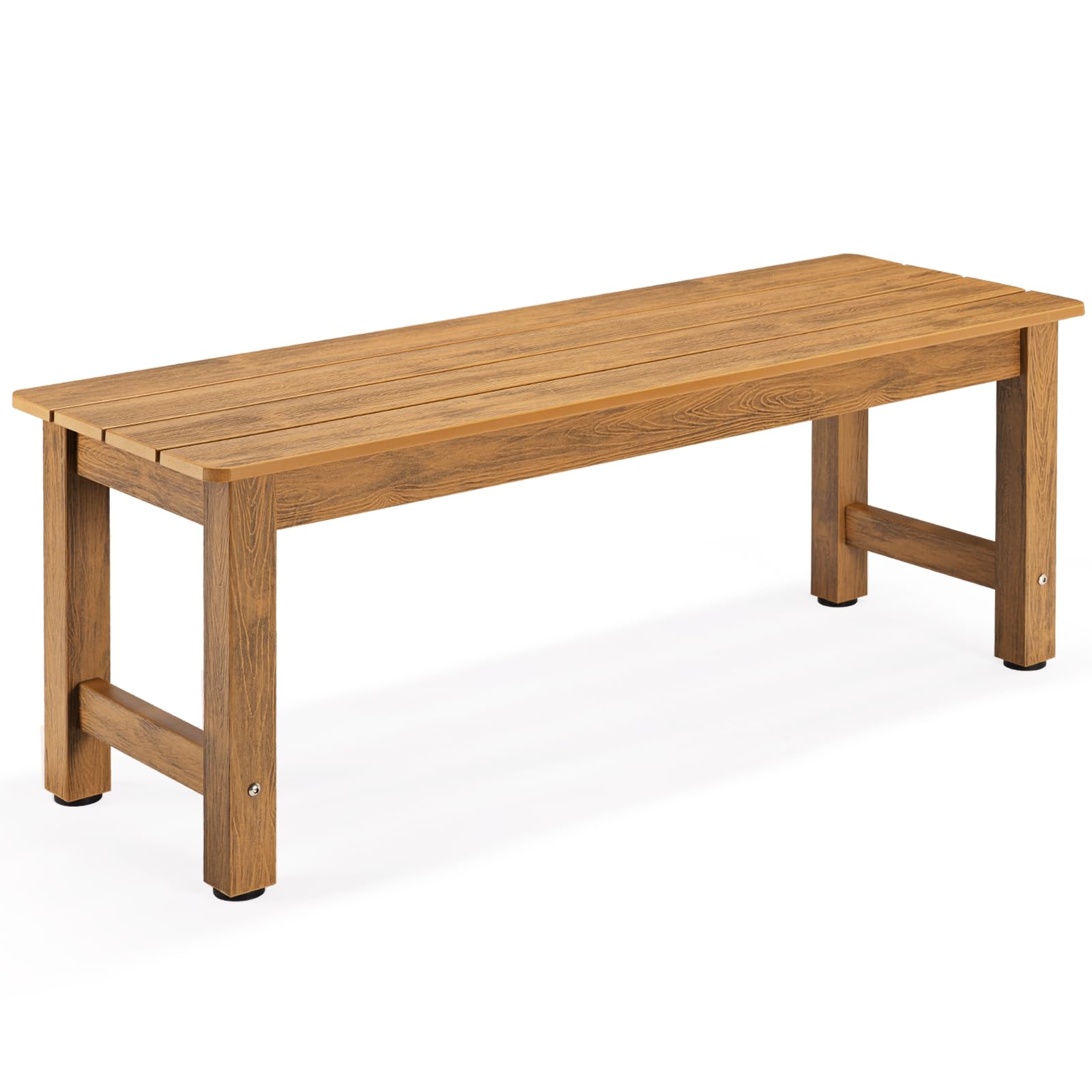 Teak Poly Lumber Garden Bench, 2-Person All-Weather Patio Bench with Easy Installation, Backyard Use